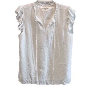 Sage & Citrus Women's White Textured Ruffle Sleeve Lined Top Size L
